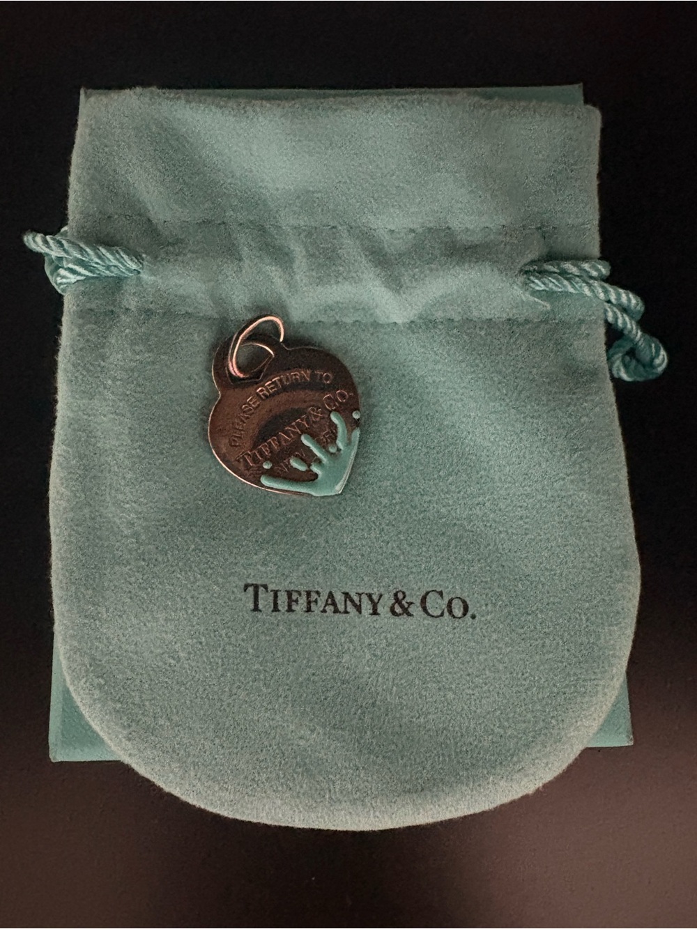 Tiffany & Co. Robin's-Egg Blue Box, Pouch & Heart Charm - Picture 2 of 3